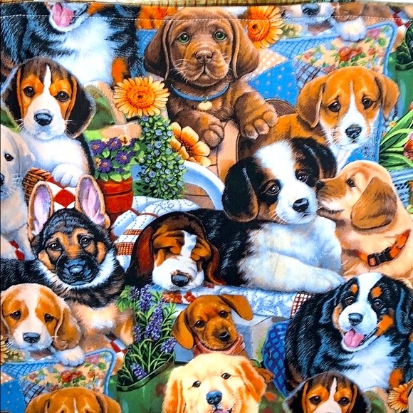 Hand Crafted Tote Bag Fabric Puppies All Purpose Reusable 100% Cotton Dog Purse - Picture 3 of 4